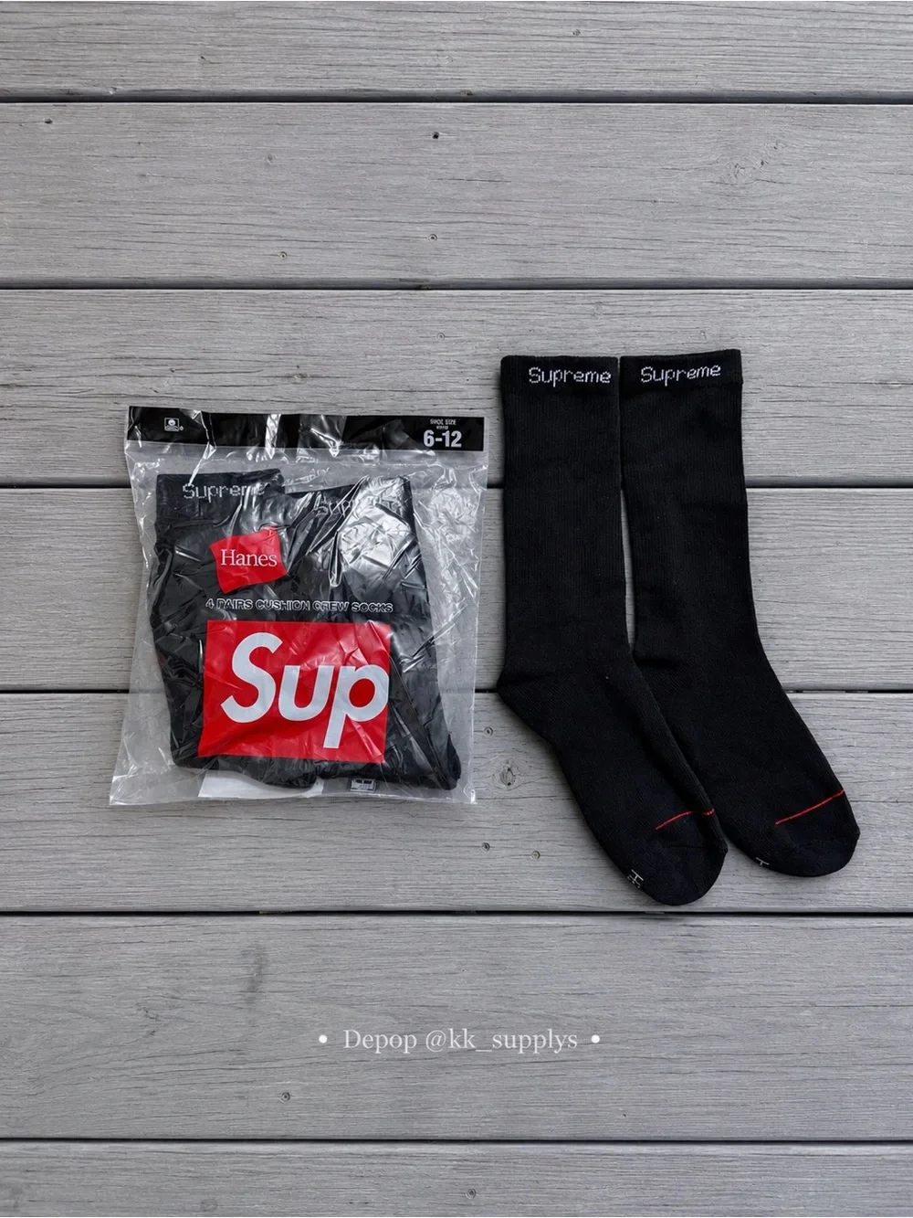 Hanes x Supreme Black Crew Socks with Red Accent